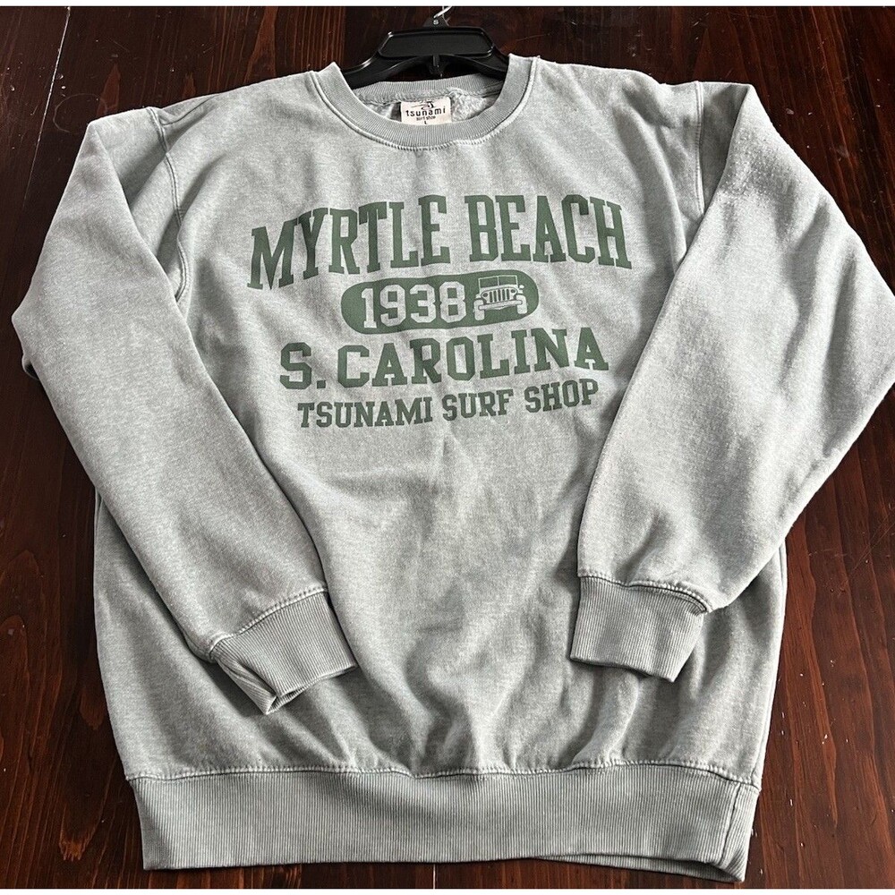 Tsunami Surf Shop Myrtle Beach SC Green Crewneck Sweatshirt Adult Unisex Large